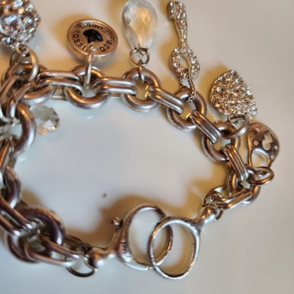 FOSSIL SILVER AND CRYSTAL CHARM BRACELET WITH TOGGLE CLOSURE - Picture 3 of 3